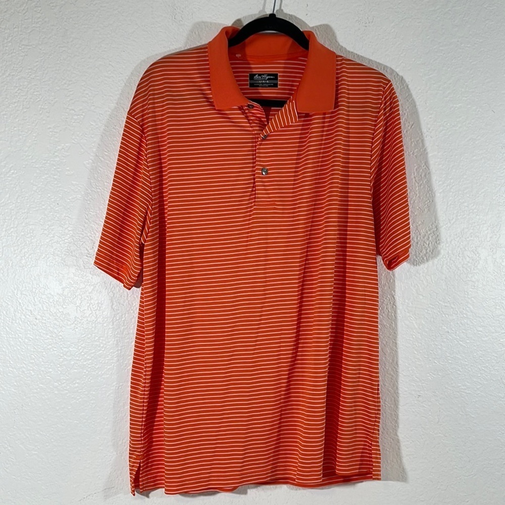 BEN HOGAN PERFORMANCE Orange & White Stripes Short Sleeves Polo Shirt Size Large